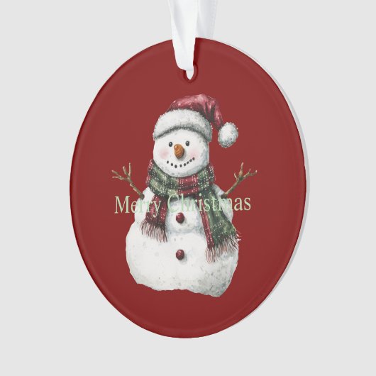 Groene Rode Vrolijke Kerstbomen Sneeuwman Ornament (voorkant)