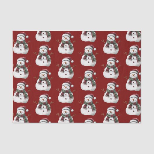 Groene Rode Vrolijke Kerstbomen Sneeuwman Tissuepapier (Voorkant)