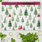 Groene rode vrolijke kerstbomen theedoek (Gevouwen)