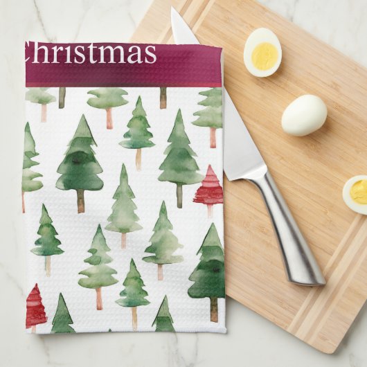 Groene rode vrolijke kerstbomen theedoek (Quarter Fold)