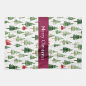 Groene rode vrolijke kerstbomen theedoek (Horizontaal)