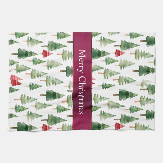 Groene rode vrolijke kerstbomen theedoek (Horizontaal)