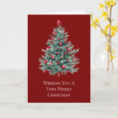 Groene rode vrolijke kerstboom kaart (Gele Bloem)