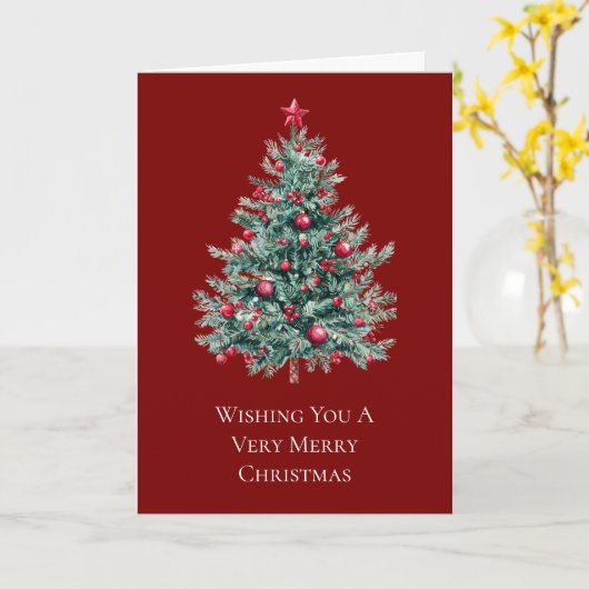 Groene rode vrolijke kerstboom kaart (Gele Bloem)