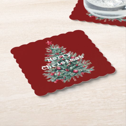 Groene rode vrolijke kerstboom kartonnen onderzetters (Gebogen)