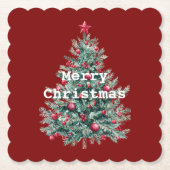 Groene rode vrolijke kerstboom kartonnen onderzetters (Voorkant)