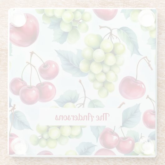 Groene rode vruchten Druiven Cherry Waterverf Glazen Onderzetter (Achterkant)