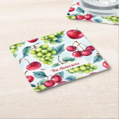 Groene rode vruchten Druiven Cherry Waterverf Kartonnen Onderzetters (Schuin)