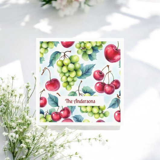 Groene rode vruchten druiven kersenpatroon servet