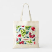 Groene rode vruchten druiven kersenpatroon tote bag (Achterkant)