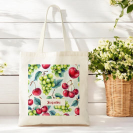 Groene rode vruchten druiven kersenpatroon tote bag