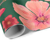 Groene Rode Waterverf Bloemen Cadeaupapier (Rol Hoek)