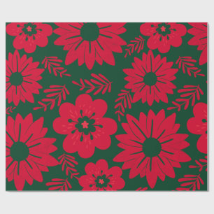 Groene Rode Waterverf Bloemen Cadeaupapier