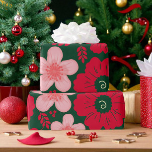 Groene Rode Waterverf Bloemen Cadeaupapier