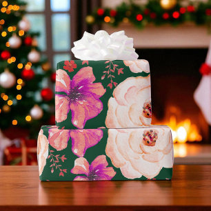 Groene Rode Waterverf Bloemen Cadeaupapier