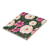 Groene Rode Waterverf Bloemen Tegeltje (Zijkant)