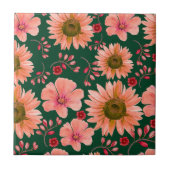 Groene Rode Waterverf Bloemen Tegeltje (Voorkant)