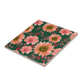 Groene Rode Waterverf Bloemen Tegeltje (Zijkant)