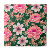 Groene Rode Waterverf Bloemen Tegeltje (Voorkant)