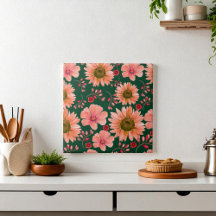 Groene Rode Waterverf Bloemen