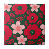 Groene Rode Waterverf Bloemen Tegeltje (Voorkant)