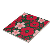 Groene Rode Waterverf Bloemen Tegeltje (Zijkant)