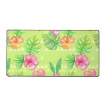 GROENE & RODE WATERVERF TROPISCHE BLADEREN & HIBIS