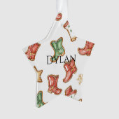 Groene Rode Westerne Cowboy Laarzen Kerst Ornament (voorkant)