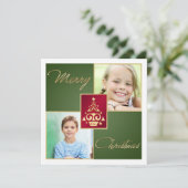 Groene, rode, witte, gouden kerstKaart met een gou (Staand voorkant)