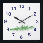 Groene roeirowers, team voor watersport vierkante klok<br><div class="desc">Watersport - Rowing - Rowers / Bemanningsteam uitnodigingen en accessoires met een tekening van een bemanningsteam / -brouwerij. U kunt deze producten gemakkelijk aanpassen door tekstgebieden toe te voegen, bestaande tekstgebieden te verwijderen, afbeeldingen van het ontwerp te veranderen of extra afbeeldingen van uw keus toe te voegen. U kunt tekstdoopvonten...</div>