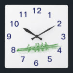 Groene roeirowers, team voor watersport vierkante klok<br><div class="desc">Watersport - Rowing - Rowers / Bemanningsteam uitnodigingen en accessoires met een tekening van een bemanningsteam / -brouwerij. U kunt deze producten gemakkelijk aanpassen door tekstgebieden toe te voegen, bestaande tekstgebieden te verwijderen, afbeeldingen van het ontwerp te veranderen of extra afbeeldingen van uw keus toe te voegen. U kunt tekstdoopvonten...</div>