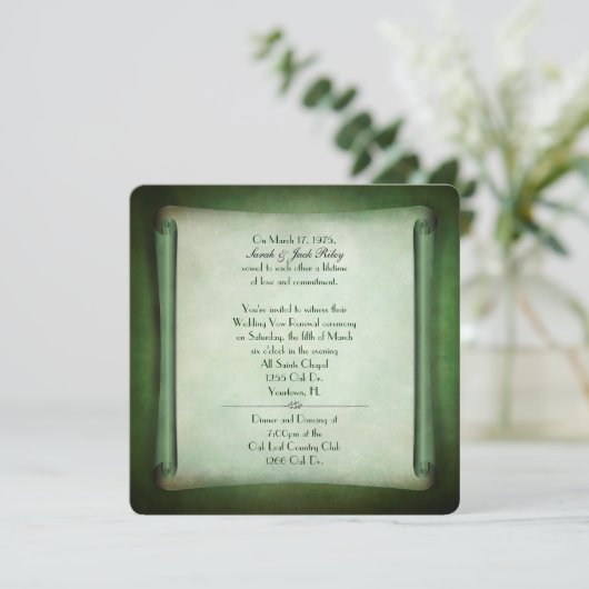 Groene rol voor hernieuwing van de huwelijksvow kaart (Staand voorkant)