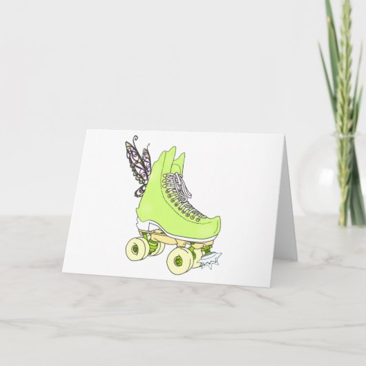 Groene Roller Schaats Fairy Verjaardag Wenskaart Bedankkaart (Voorkant)
