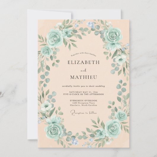Groene Romantische Botanische Bruiloft met Zeeschu Kaart (Voorkant)