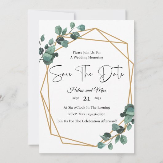 Groene romantische foto save the date uitnodiging (Voorkant)