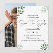 Groene romantische foto Save The Date uitnodiging (Voorkant / Achterkant)