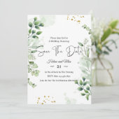 Groene romantische foto Save The Date uitnodiging (Staand voorkant)