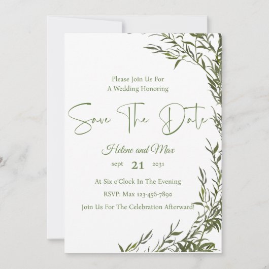 Groene romantische foto save the date uitnodiging (Voorkant)