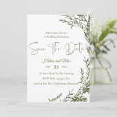 Groene romantische foto save the date uitnodiging (Staand voorkant)