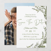 Groene romantische foto save the date uitnodiging (Voorkant / Achterkant)