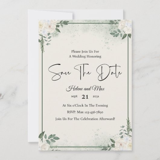 Groene romantische foto save the date uitnodiging (Voorkant)