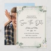 Groene romantische foto save the date uitnodiging (Voorkant / Achterkant)
