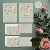 Groene, romantische roos krans bedankjes labels