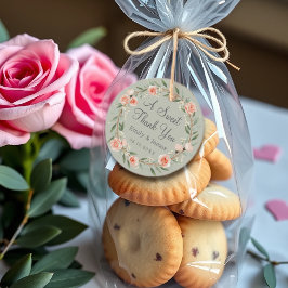 Groene, romantische roos krans bedankjes labels