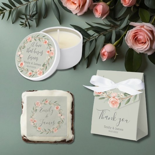 Groene, romantische roos krans bedankkaart