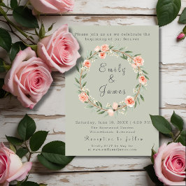 Groene, romantische roos krans bruiloft kaart