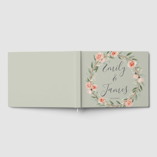 Groene, romantische roos krans gastenboek (Volledig)