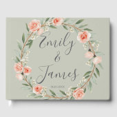 Groene, romantische roos krans gastenboek (Voorkant)