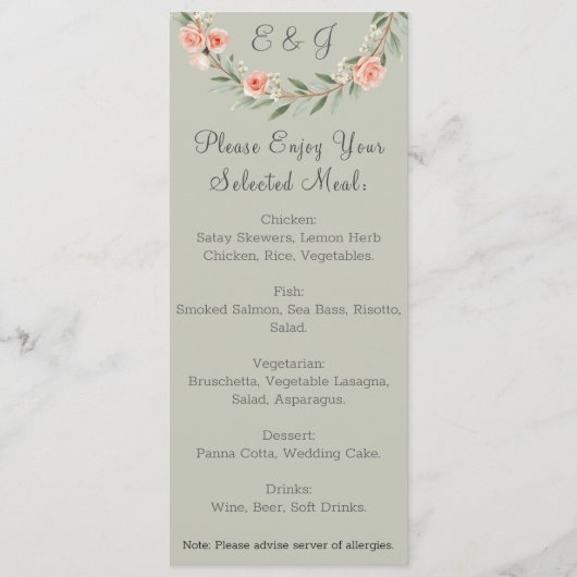 Groene, romantische roos krans menu (Voorkant)