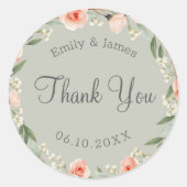 Groene, romantische roos krans ronde sticker (Voorkant)